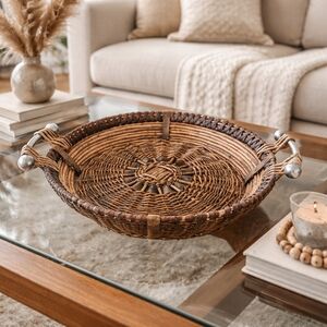 HUGE Basket Woven Rattan Wicker Decorative - 27" Gorgeous & Stylish"